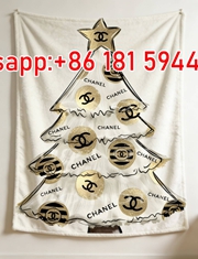 Chanel Gold & White CC Logo Christmas Tree Flannel Sofa Throw Blanket IMG_6912